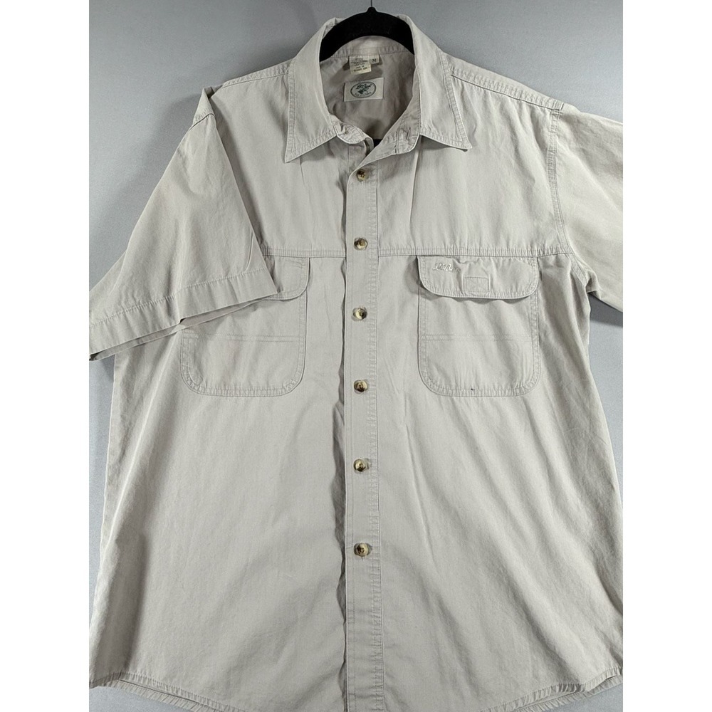 LL Bean Fly Fishing Short Sleeve Men's workwear shirt Button Up Shirt Mens Med